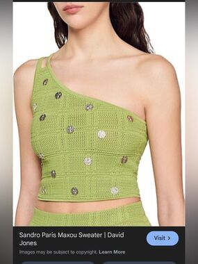 Sandro Green Knit One Shoulder Crop Top